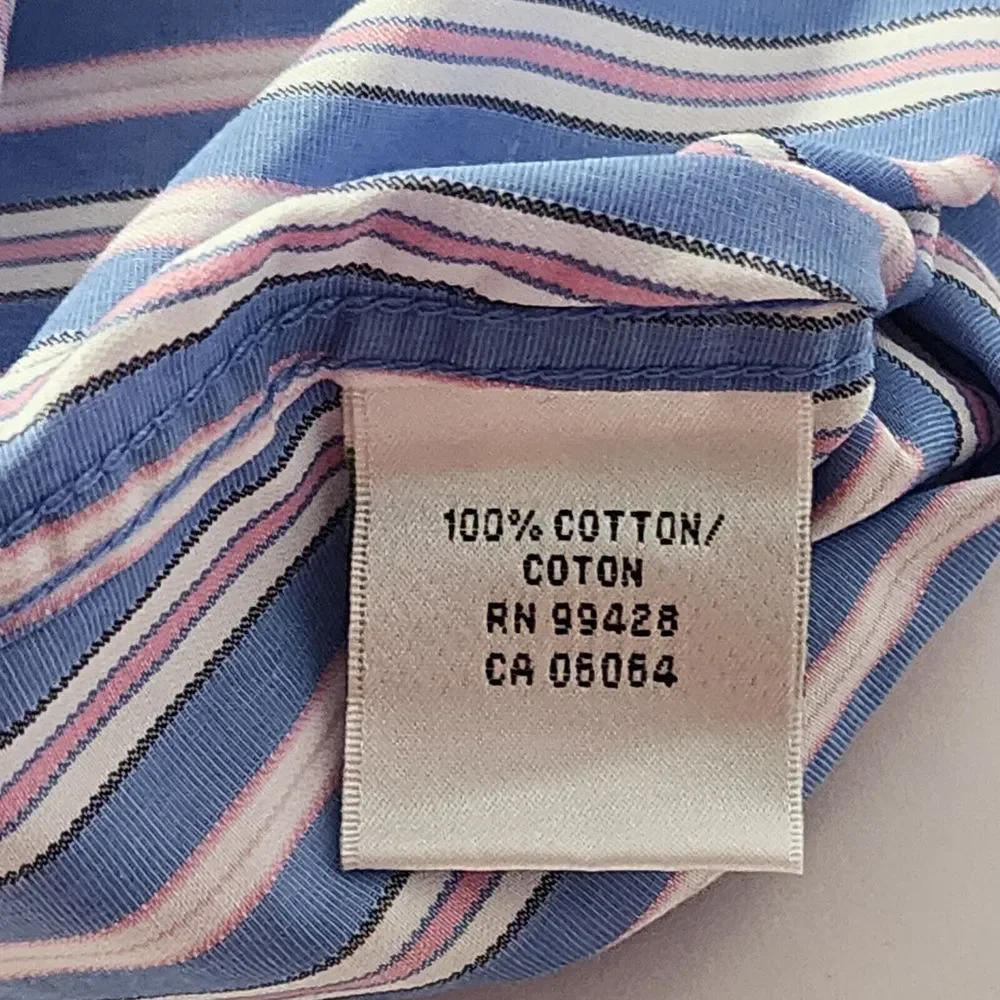 Bugatchi Mens Size Medium Long‎ Sleeve Button Down Blue/Pink Stripes